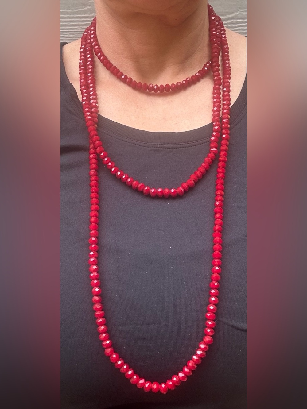 Striking Red Crystal Faceted Bead Necklace